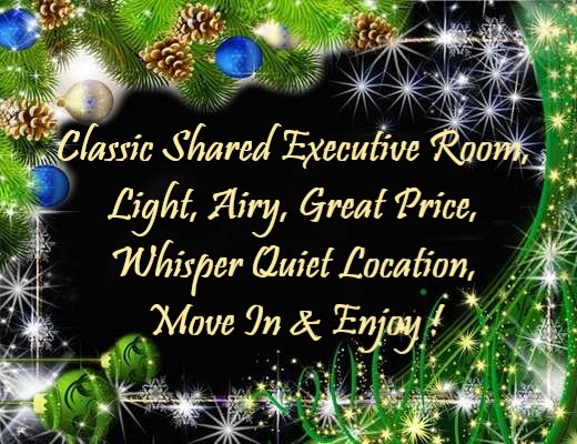 Classic Shared Executive Room, Light, Airy, Great Price, Whisper Quiet Location, Move In & Enjoy !